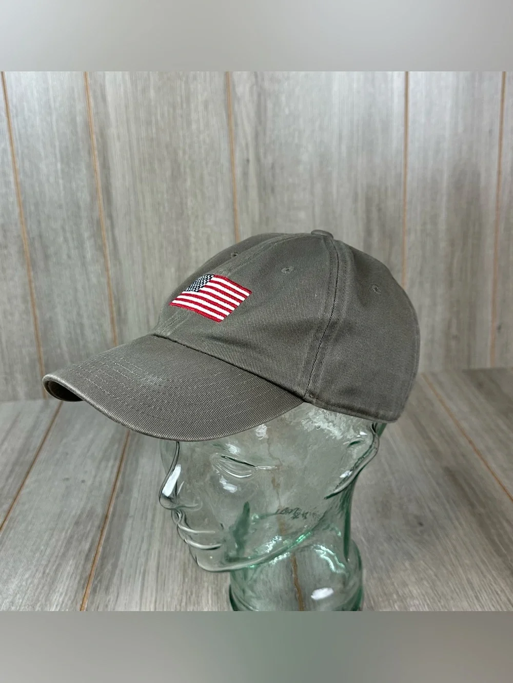 Vintage Y2K Banana Republic Hat American Flag Strap Back Gray 2003